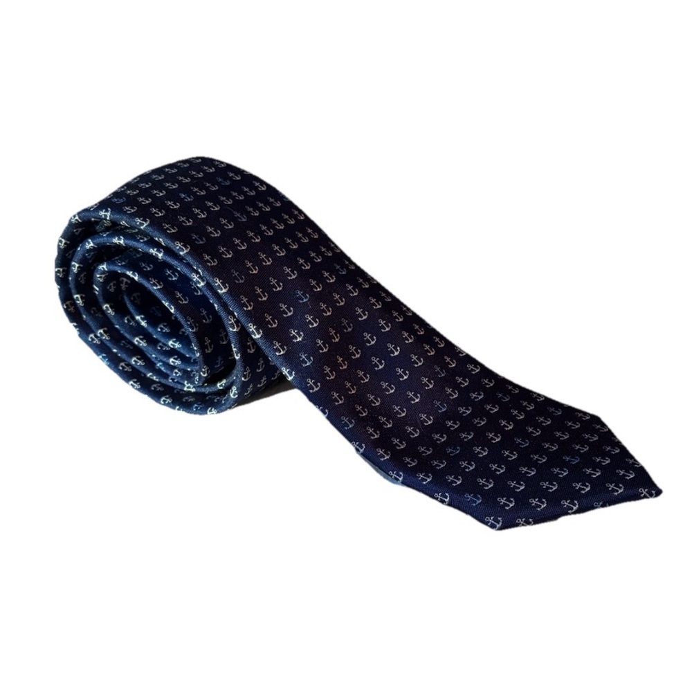 Class Club Boy’s Navy Blue Anchor Pattern Silk Blend Tie